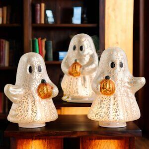 Illuminated Mercury Glass Ghosts by Valerie Set of 3